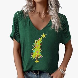 Green Christmas Tree Women's Top with cut-outs